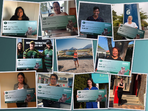 Montage of people with large cheques from Instant Finance