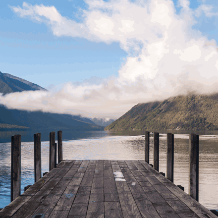 Warf at Lake Rotoiti in Tasman, New Zealand. Loans in Nelson