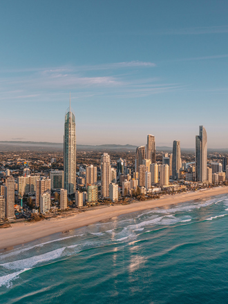 Sunny beach and high-rises on the Gold Coast, Australia