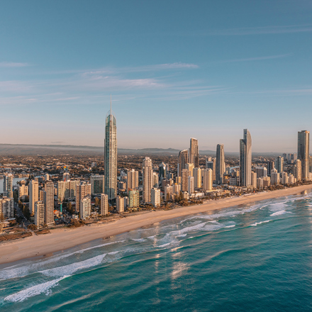 Sunny beach and high-rises on the Gold Coast, Australia