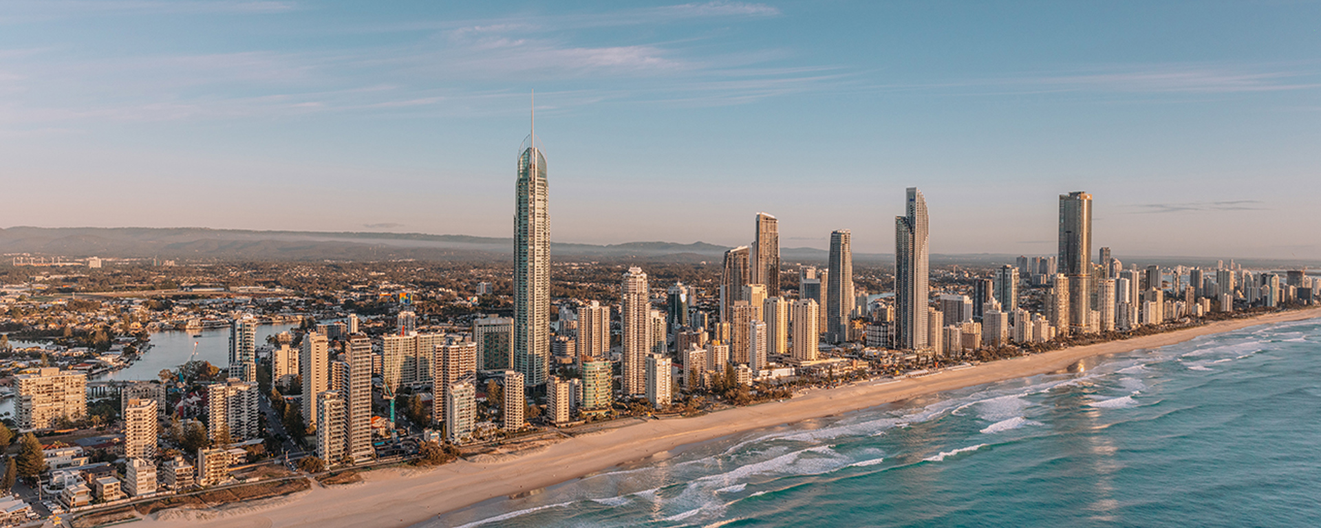 Sunny beach and high-rises on the Gold Coast, Australia